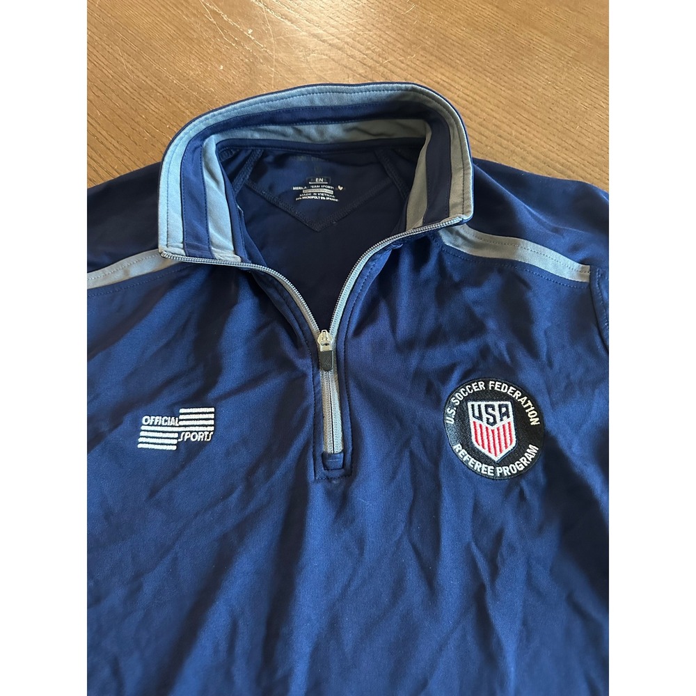 Official Sports US Soccer Referee Program Quarter Zip Pullover Navy Blue Mens M